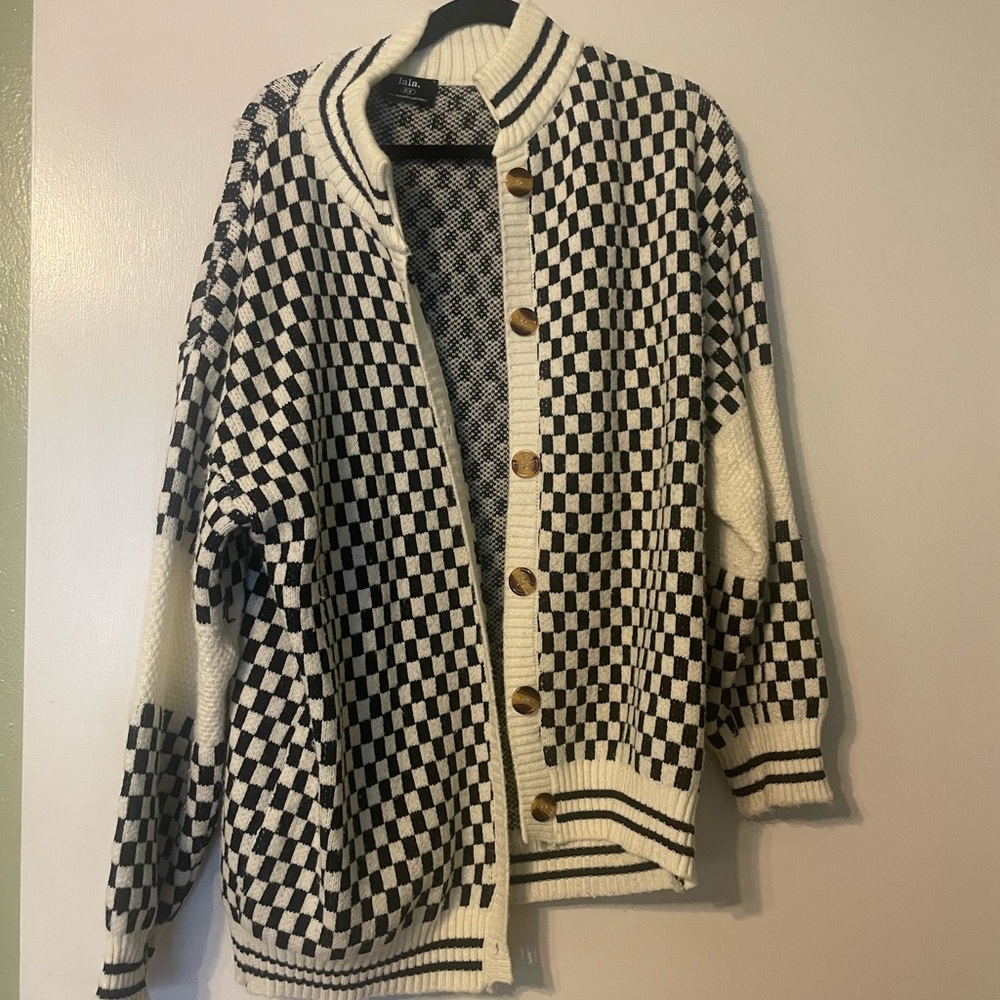 Dressed in LALA checkered cardigan